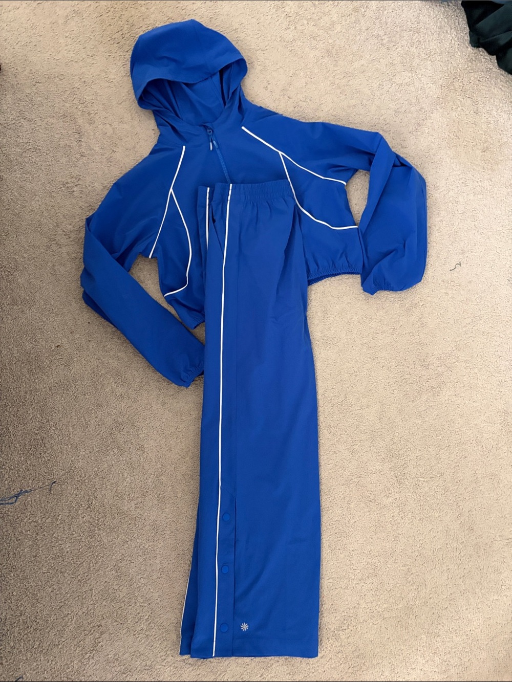 Athleta Kids Blue Hooded Tracksuit Set with White Piping